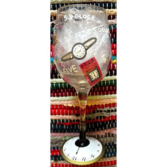 NEW! LOLITA LOVE MY WINE 5 O'CLOCK SOMEWHERE COLLECTORS WINE GLASS HAND PAINTED - Picture 3 of 11